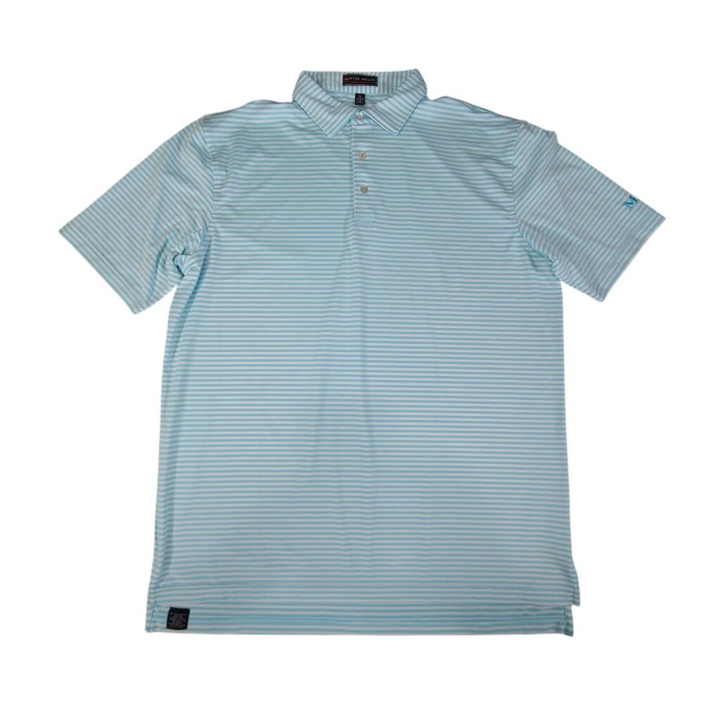 Peter Millar Summer Comfort Polo Shirt Men XL  Light Blue Short Sleeve Striped *